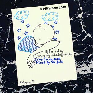 Original SCHADENFREUDE ANGEL cute skull inspirational poetry poster drawing